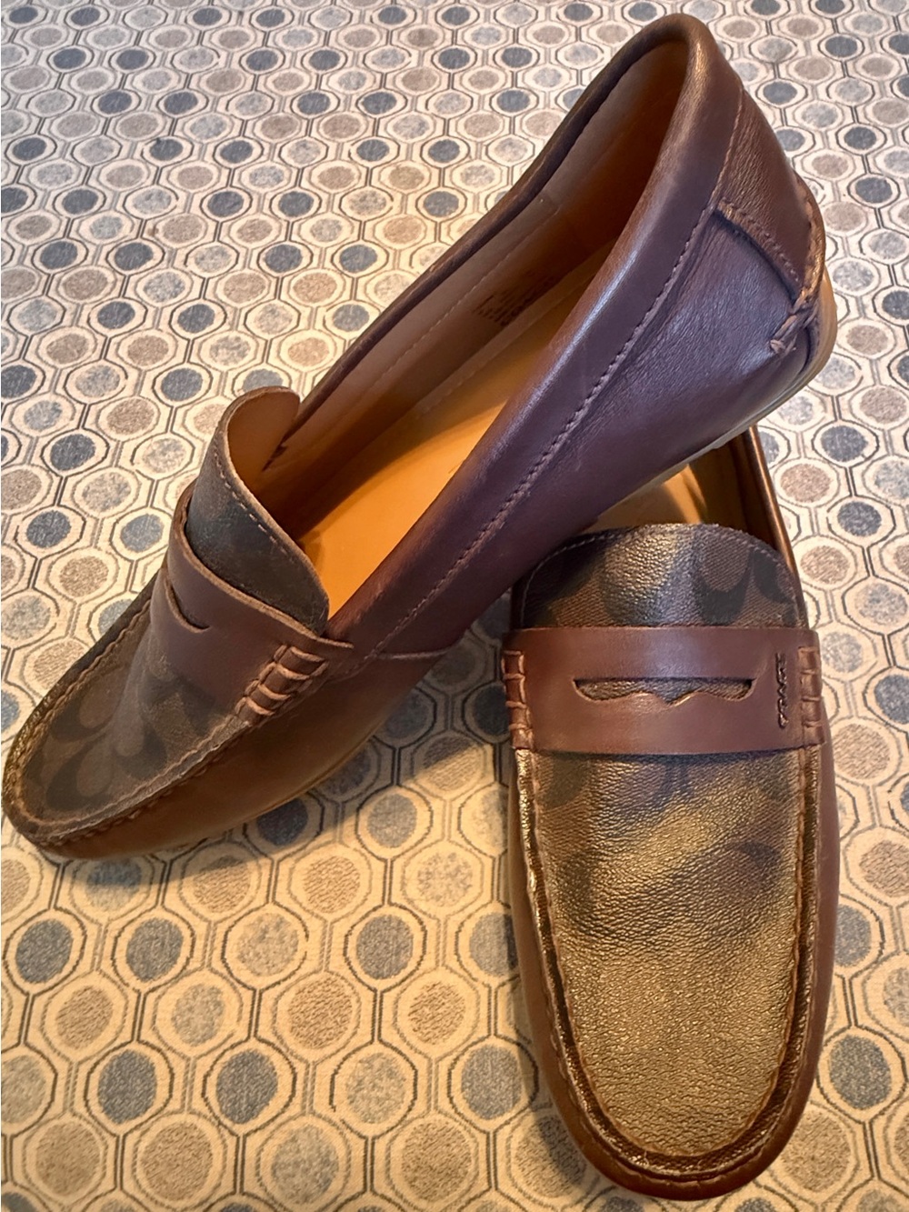 Men's  Brown Coach Leather Penny Loafers Size 10